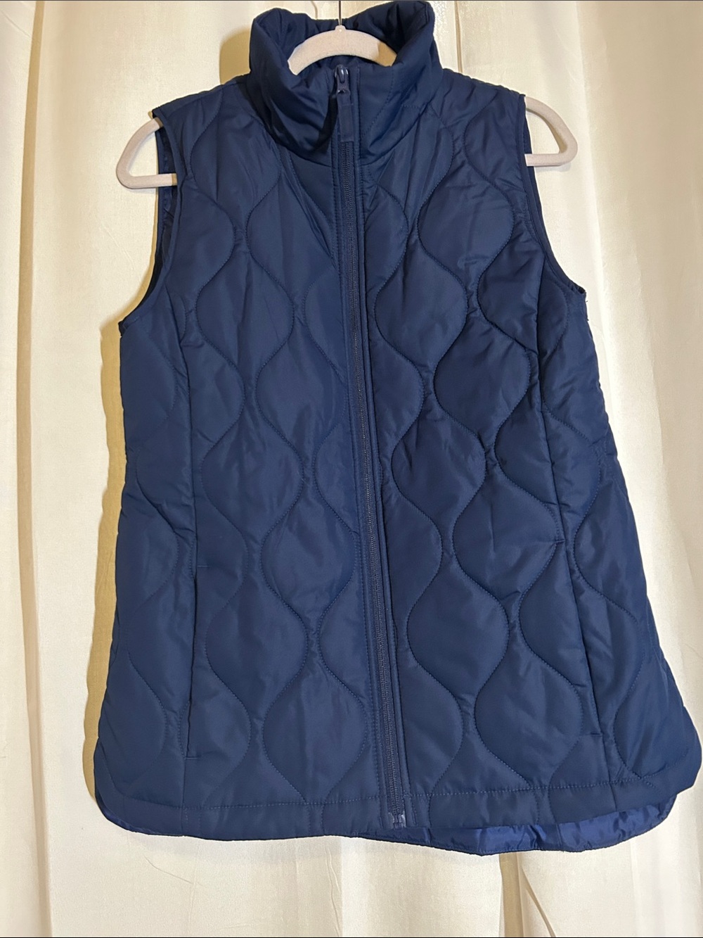 Lands' End Navy Quilted Puffer Vest with Stand Collar